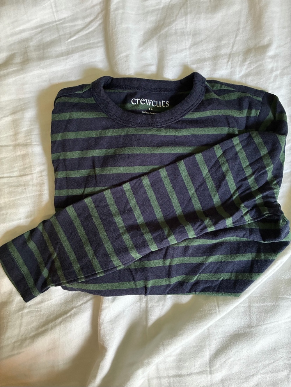 Crewcuts Navy and Green Striped Long-Sleeve Tee